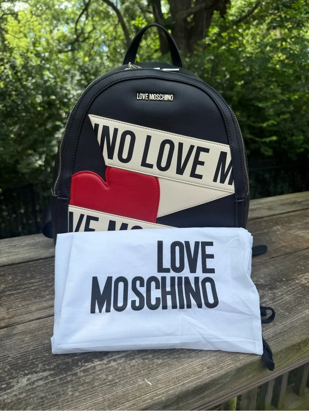 Love Moschino Black, Red & White Heart Graphic Backpack